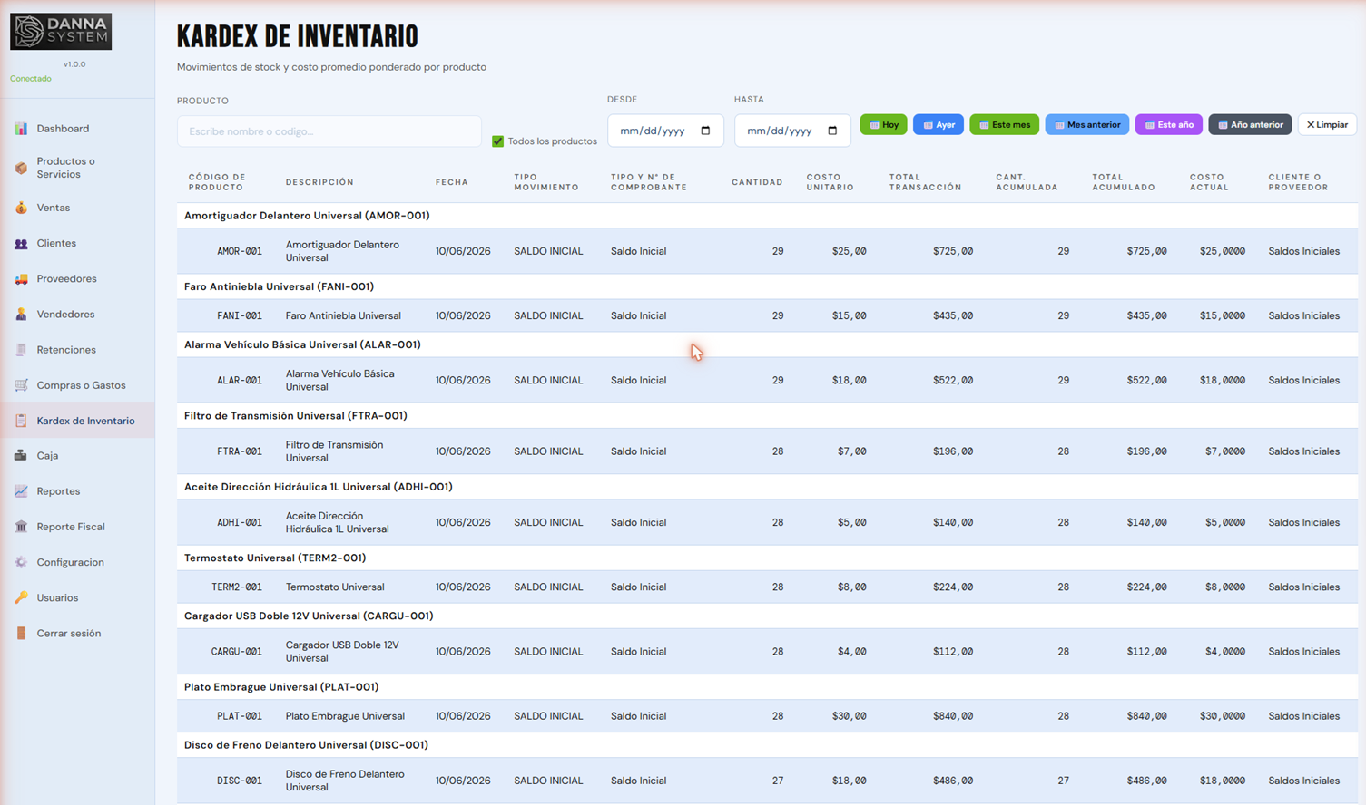 Kardex de inventario